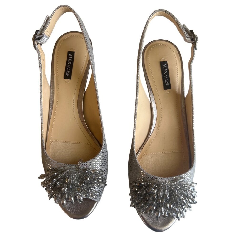 Alex Marie, Marla Silver Beaded Leather Dressy Shoes, Size 7 M